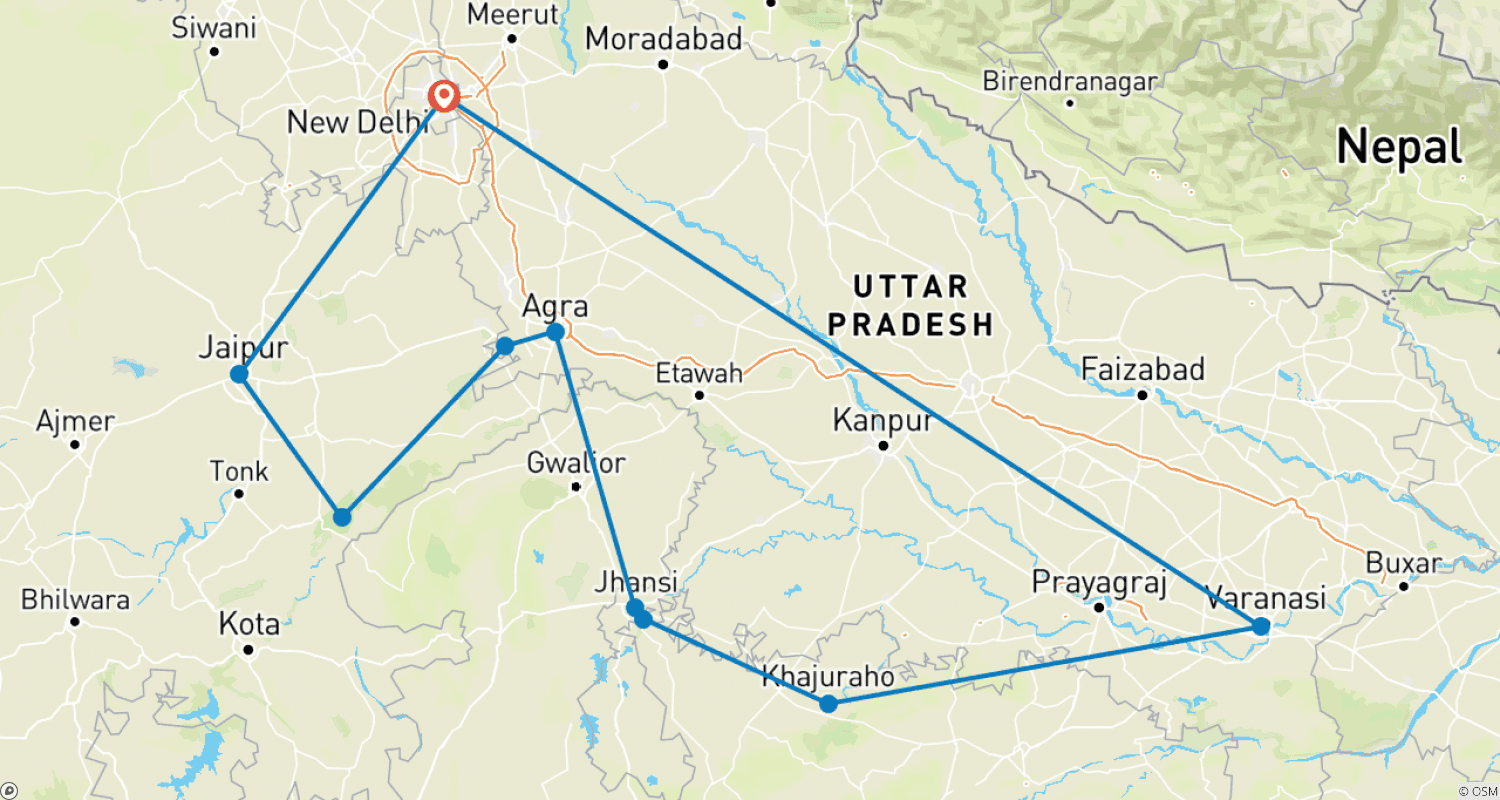 Mapa do percurso de Highlights of Northern India