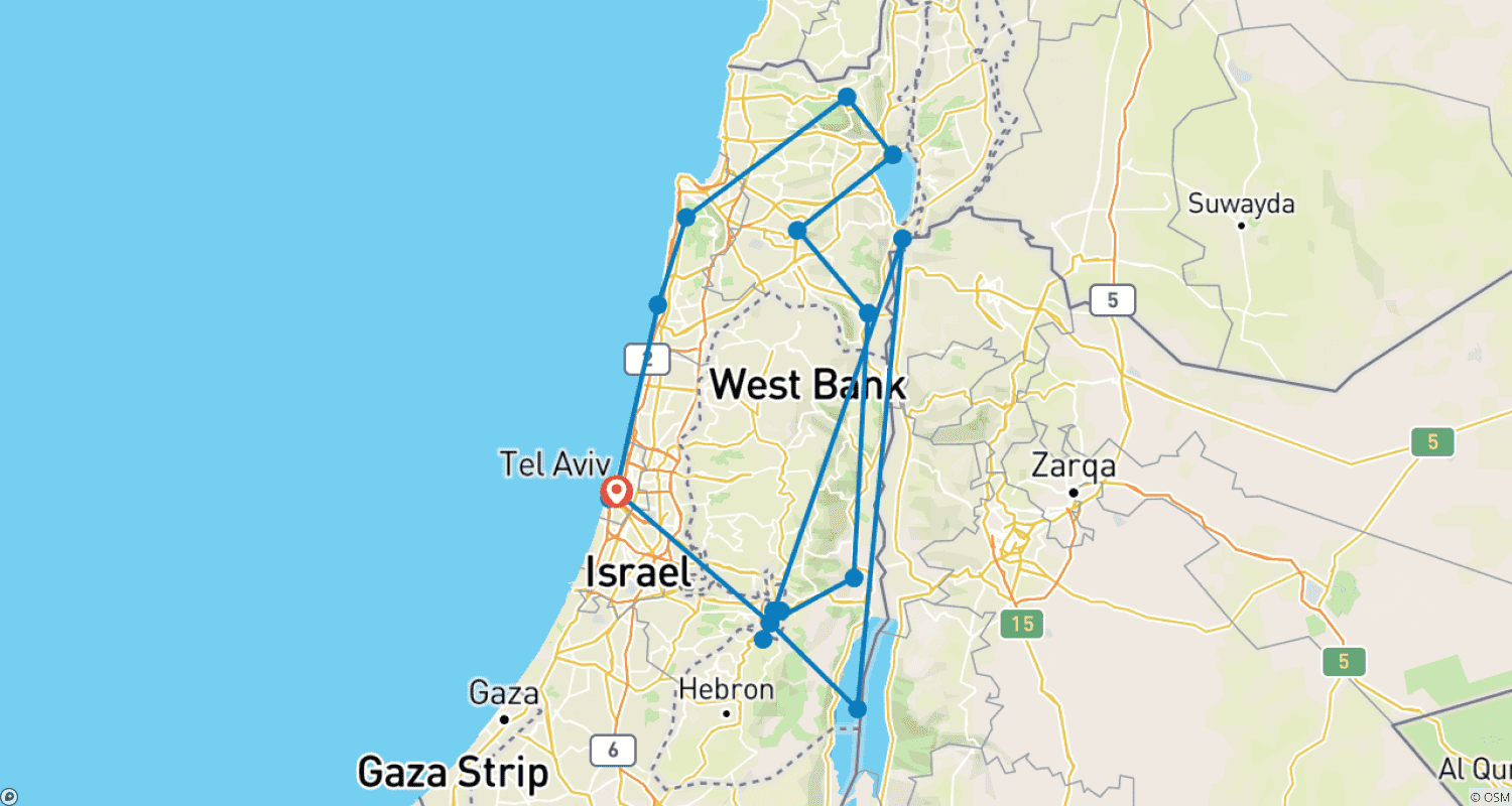 Mapa do percurso de Destaques de Israel