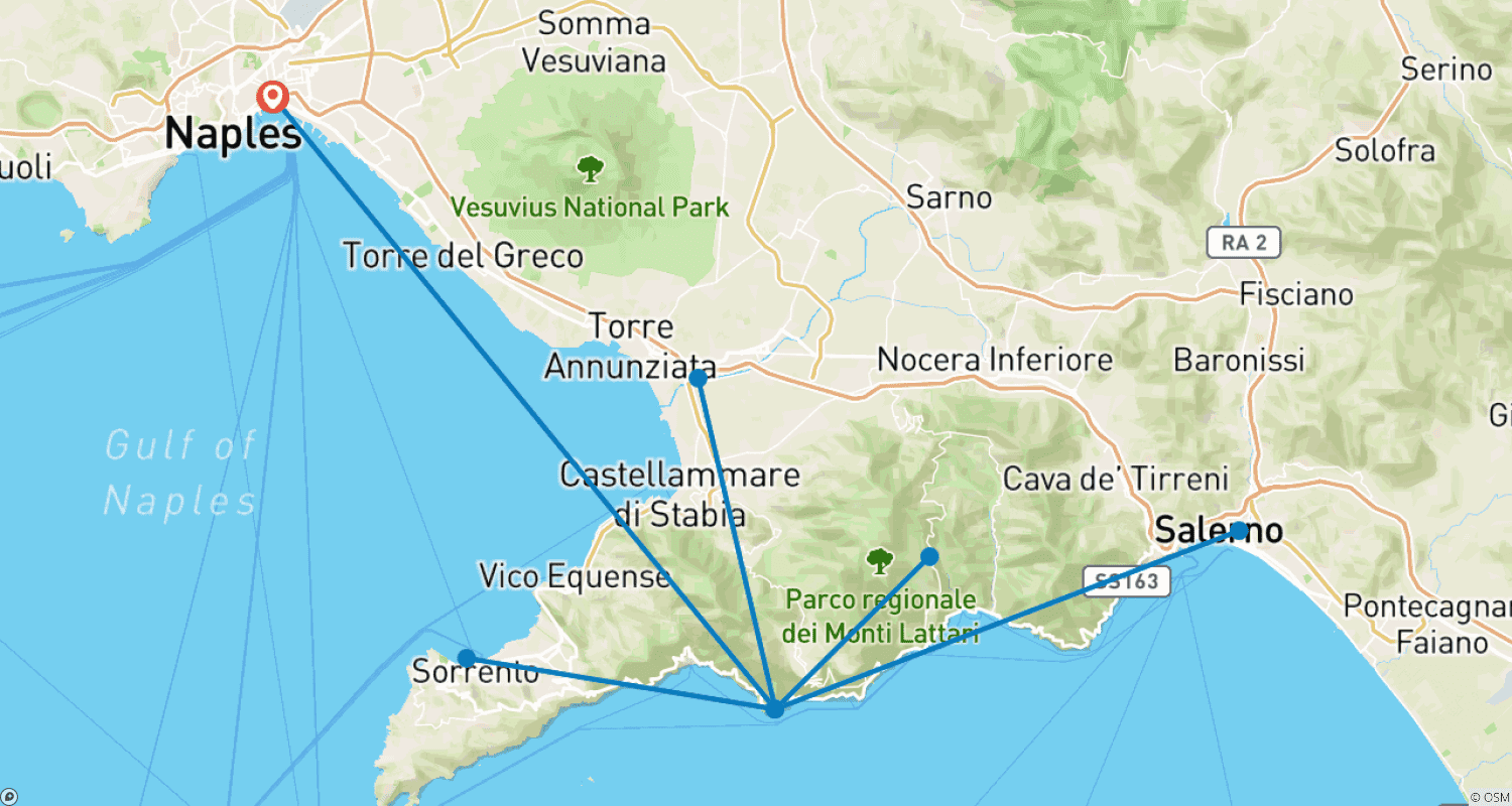 Mapa trasy: Zatoka Neapolitańska i Wybrzeże Amalfi – Najważniejsze atrakcje