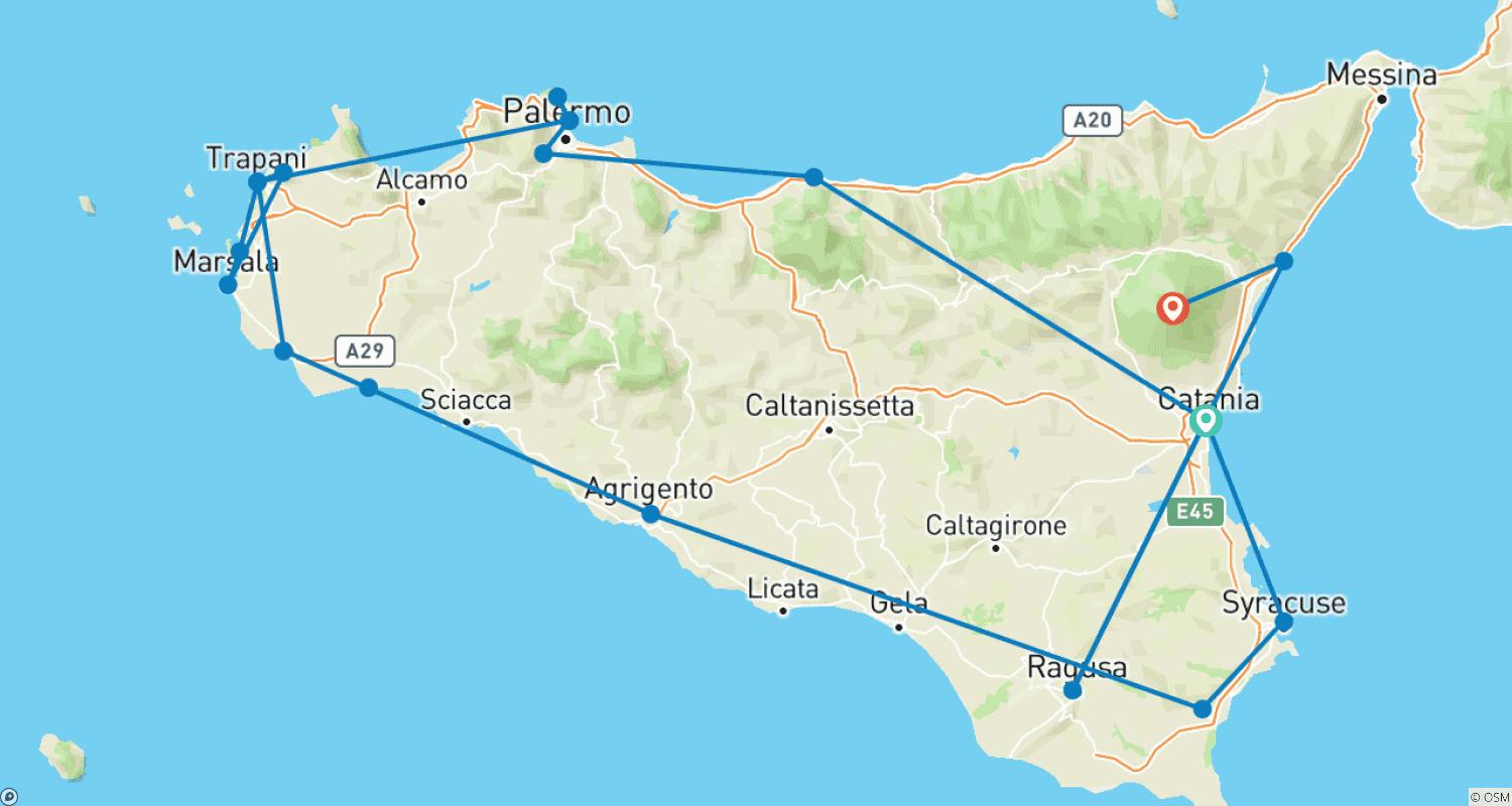 Mapa do percurso de Sicília em Profundidade