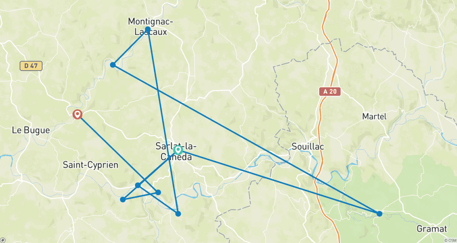 Mapa do percurso de Périgord: Cultura e Relaxamento