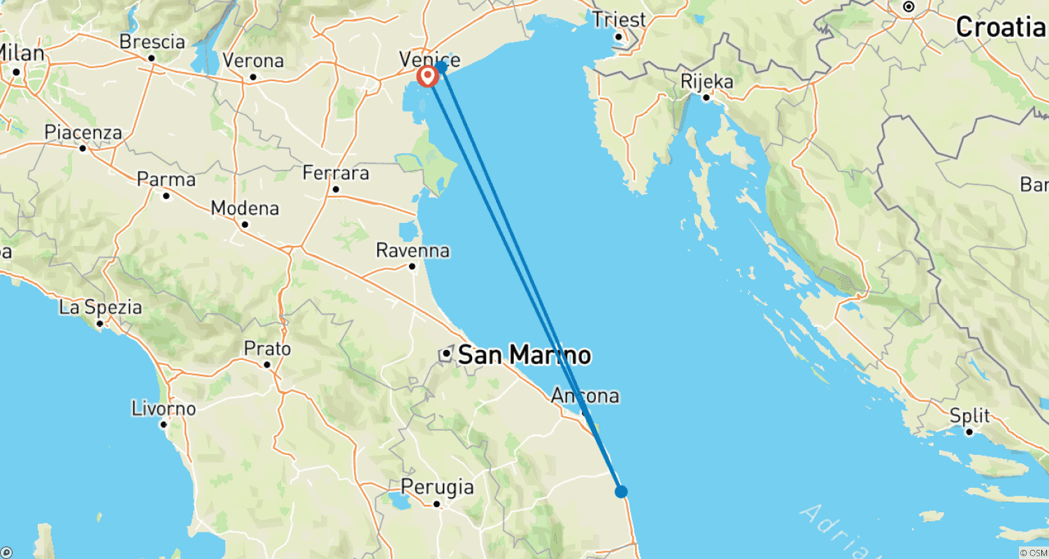 Mapa do percurso de City Break em Veneza