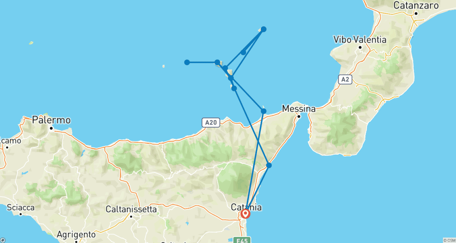 Mapa trasy: Sicily & the Aeolian Islands Highlights
