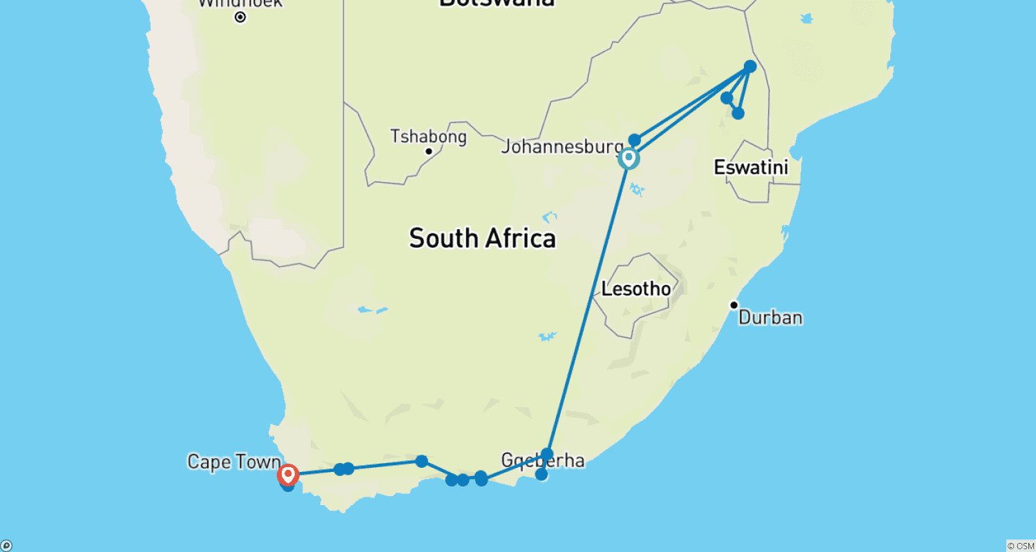 Mapa do percurso de South Africa Impressions