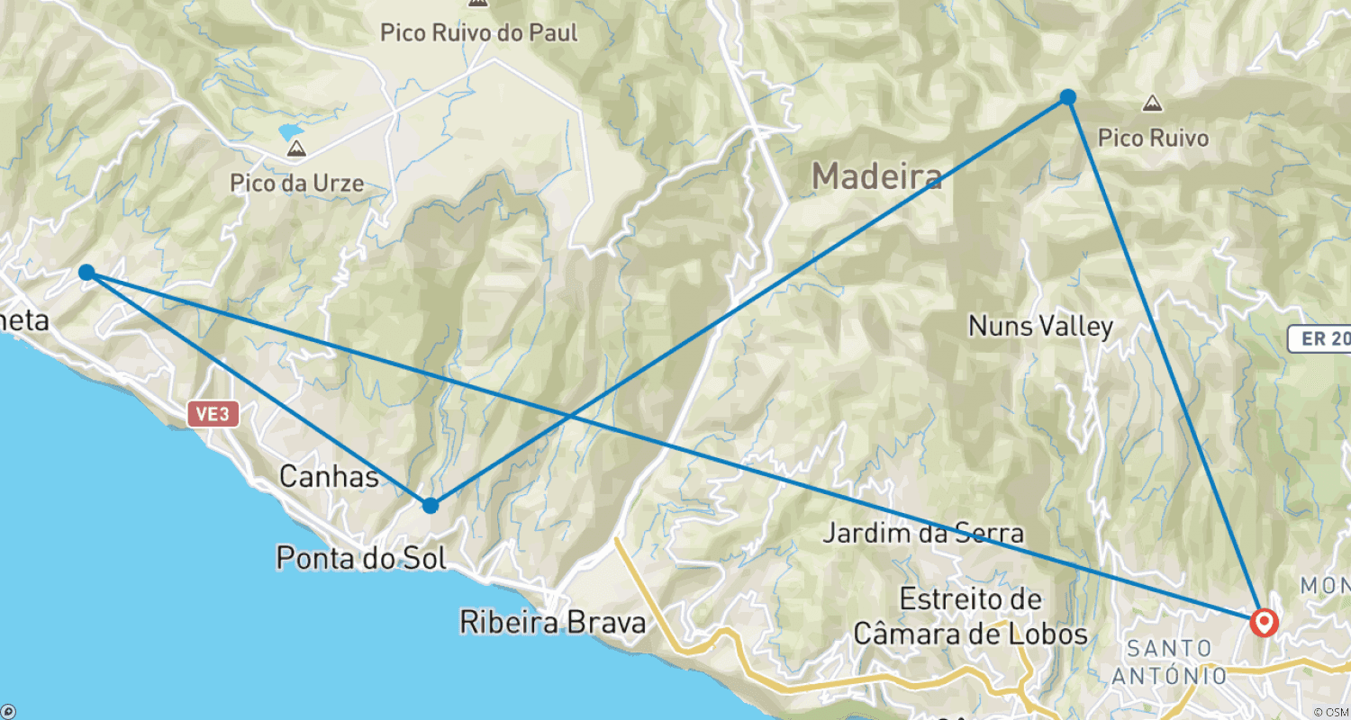 Mapa do percurso de Destaques da Madeira