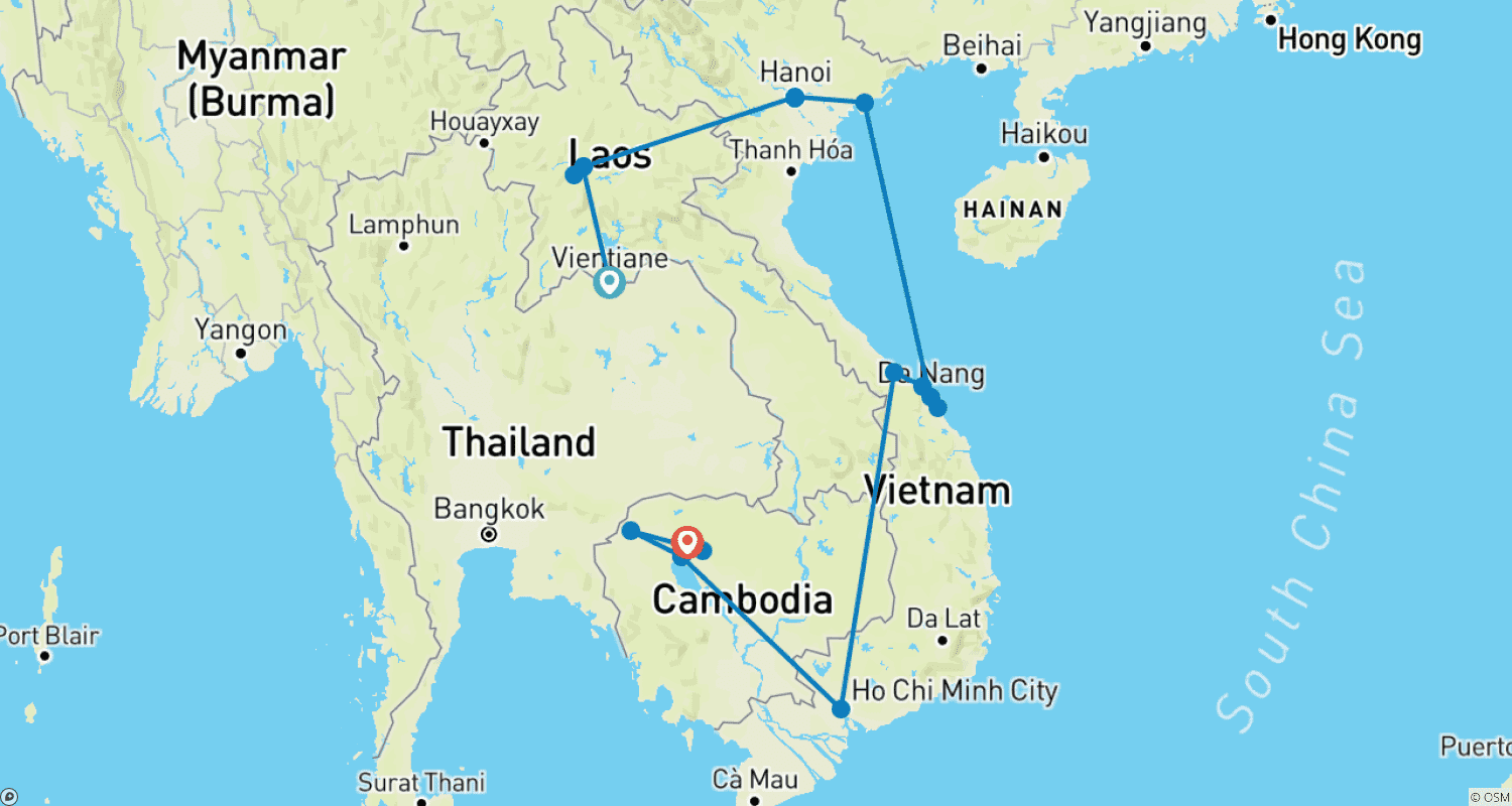 Mapa trasy: Indochina: Highlights