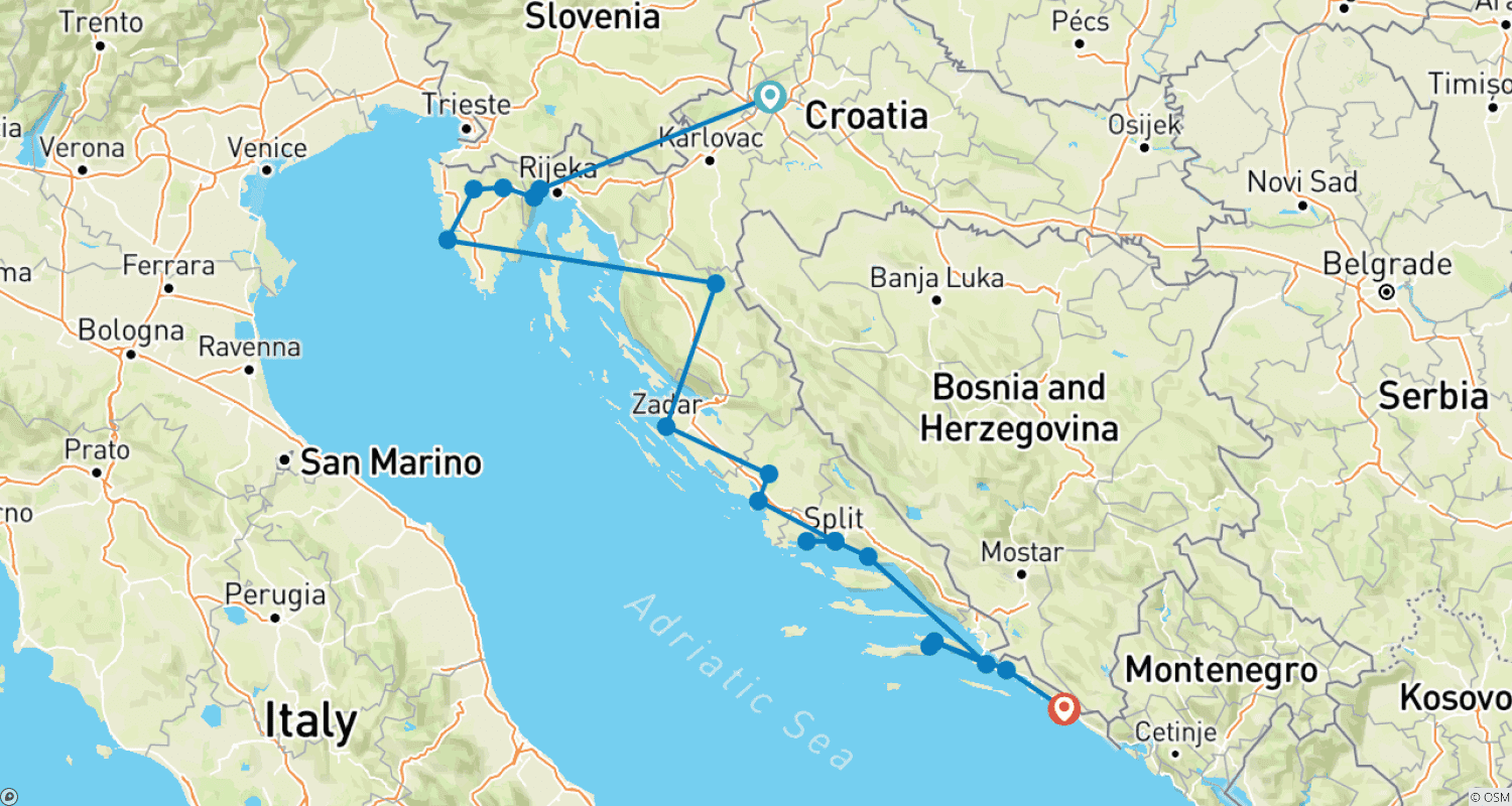 Mapa trasy: Perły Chorwacji