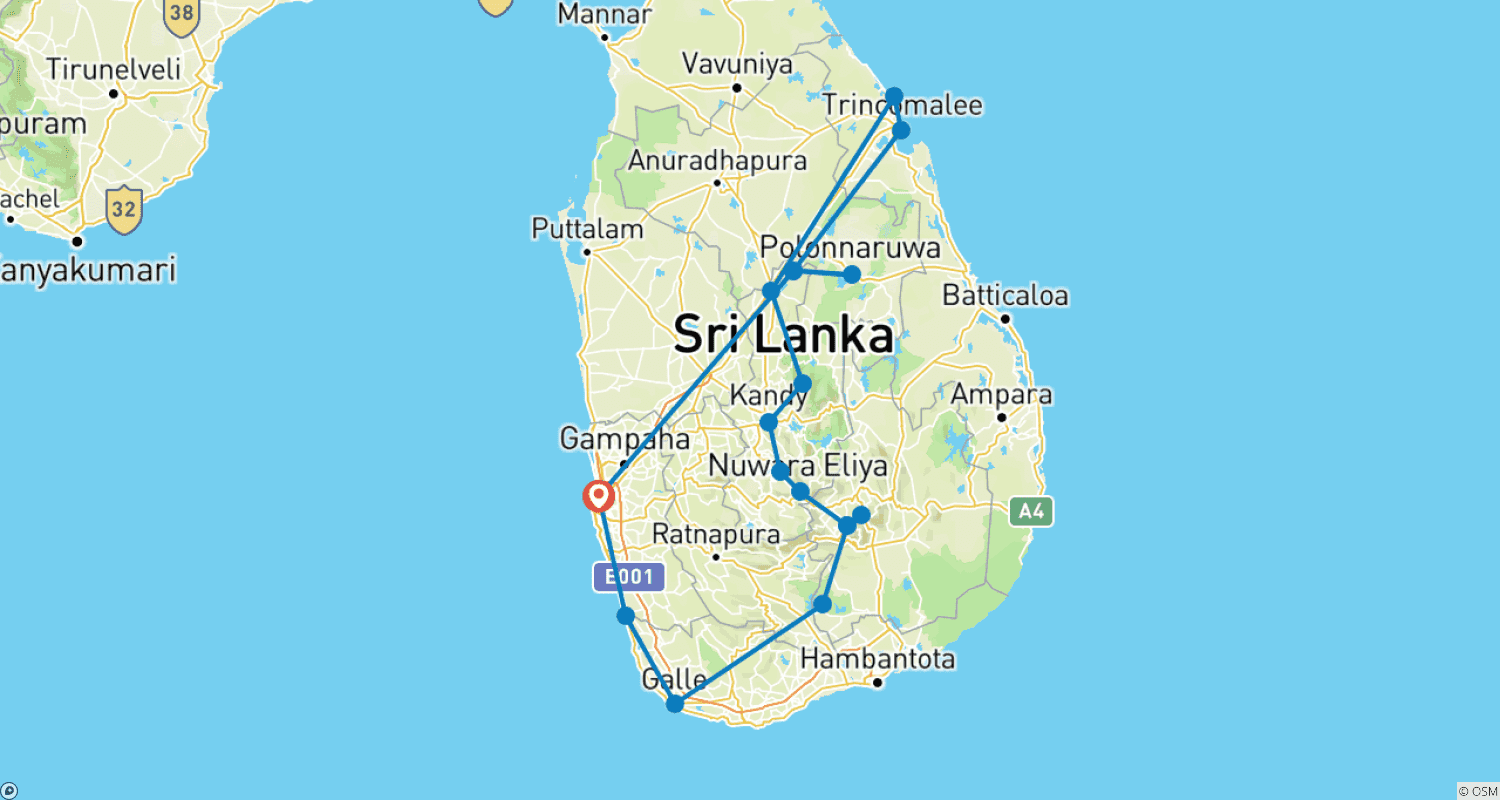 Mapa trasy: Sri Lanka: Najważniejsze atrakcje Wschodniego Wybrzeża