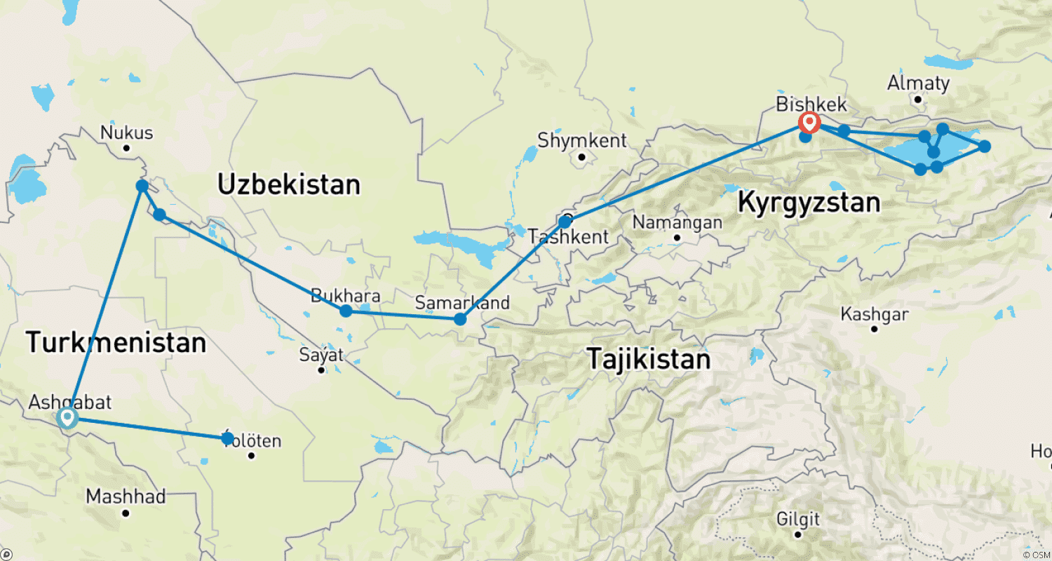Mapa trasy: Central Asia Highlights
