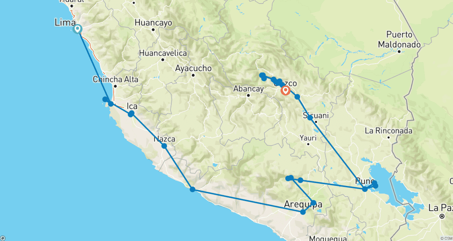 Mapa trasy: Najważniejsze atrakcje Peru