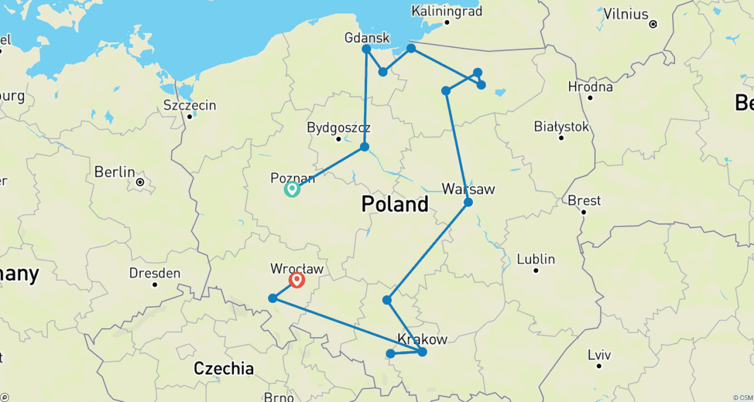Mapa trasy: Perły Polski