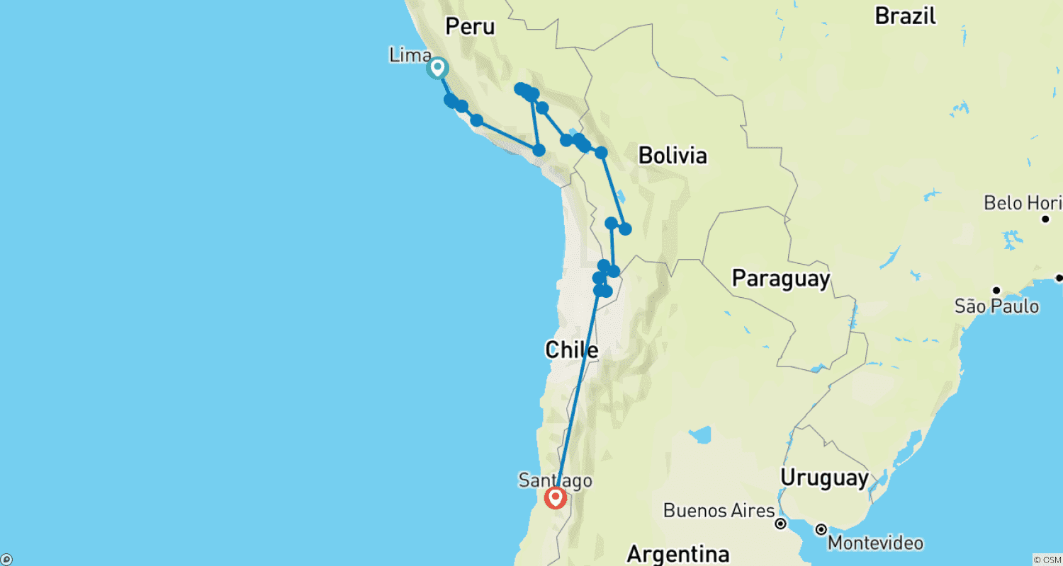 خريطة مسار Peru, Bolivia & Chile In-Depth