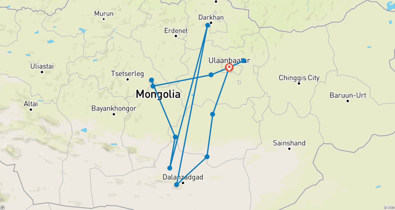 Mapa trasy: Najważniejsze atrakcje Mongolii
