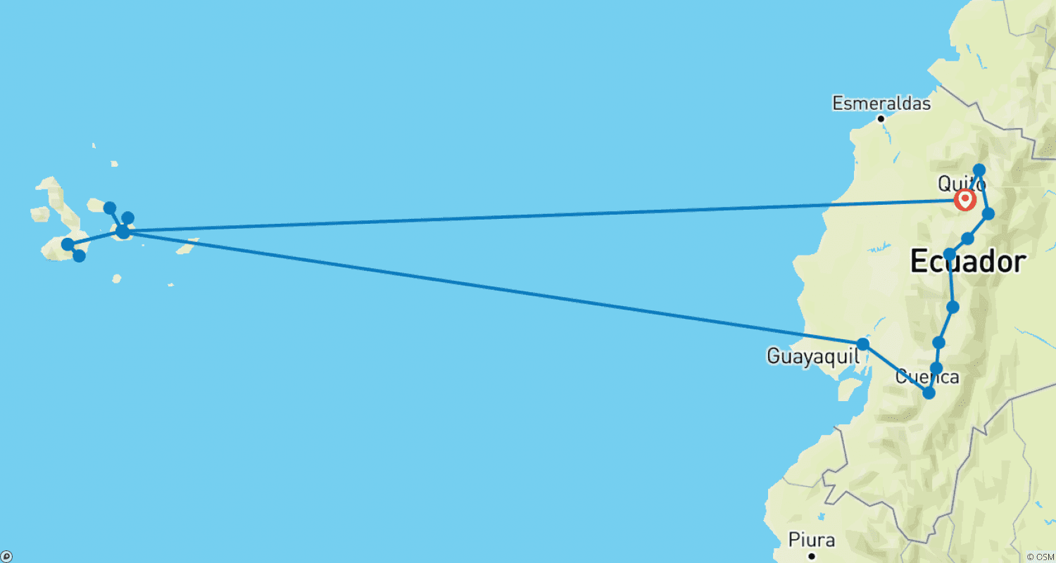 Mapa trasy: Ekwador i najważniejsze atrakcje Galapagos