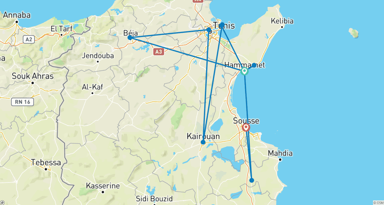Mapa do percurso de Tunísia: Experiência Relaxante