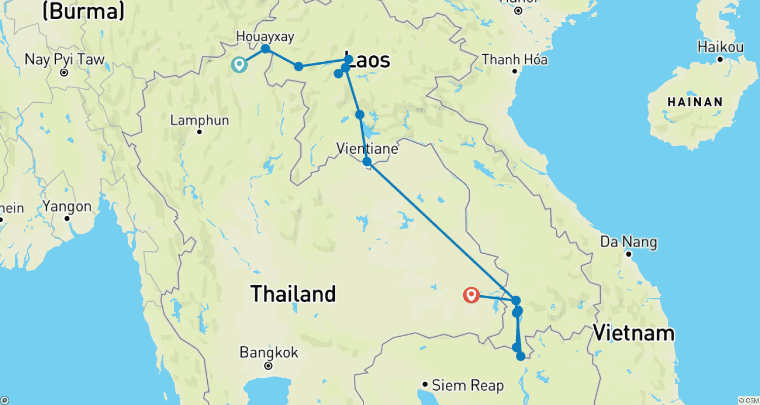 Mapa trasy: Laos: Najważniejsze atrakcje z Tajlandią