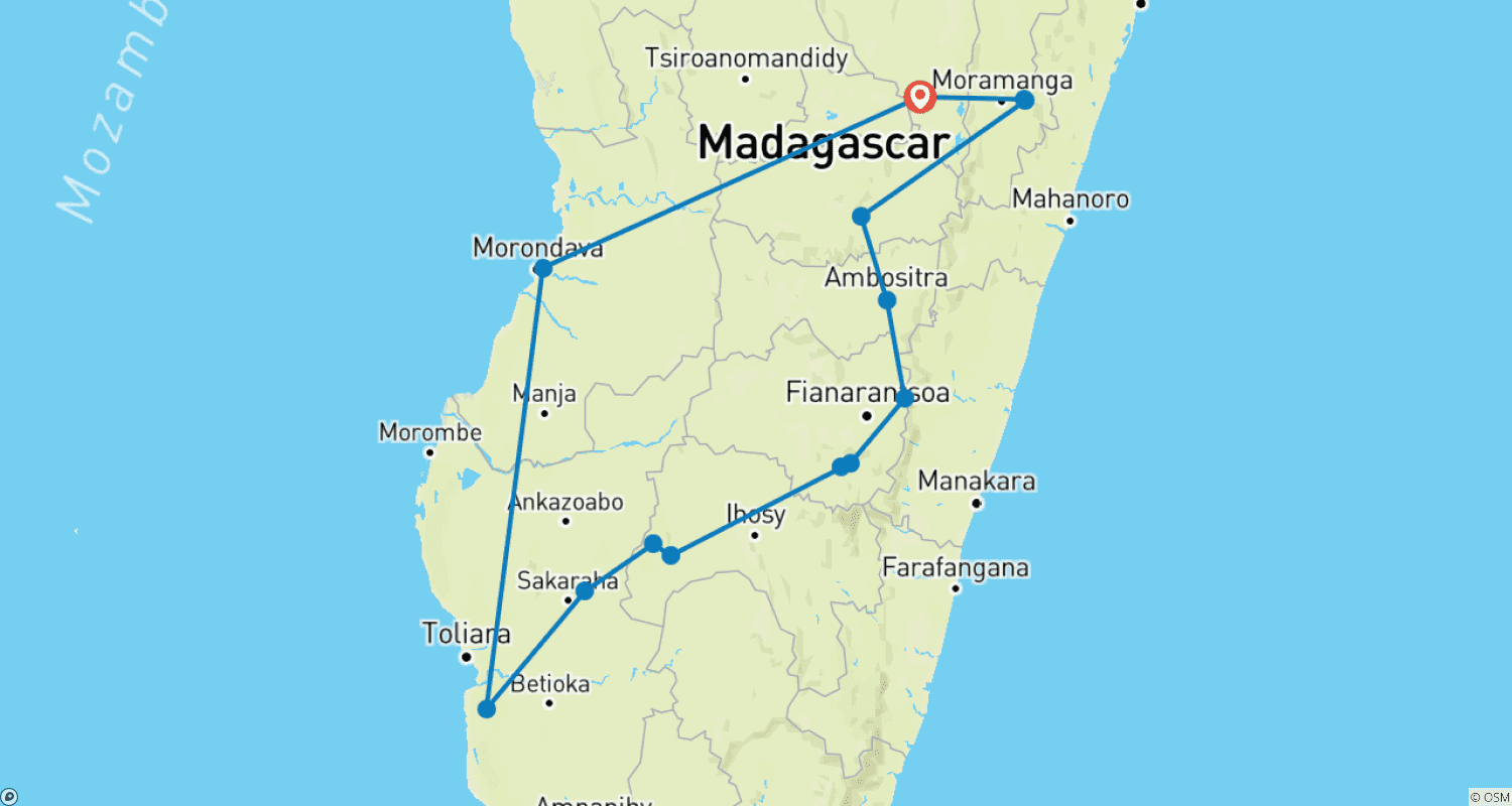 Mapa trasy: Najważniejsze atrakcje Madagaskaru