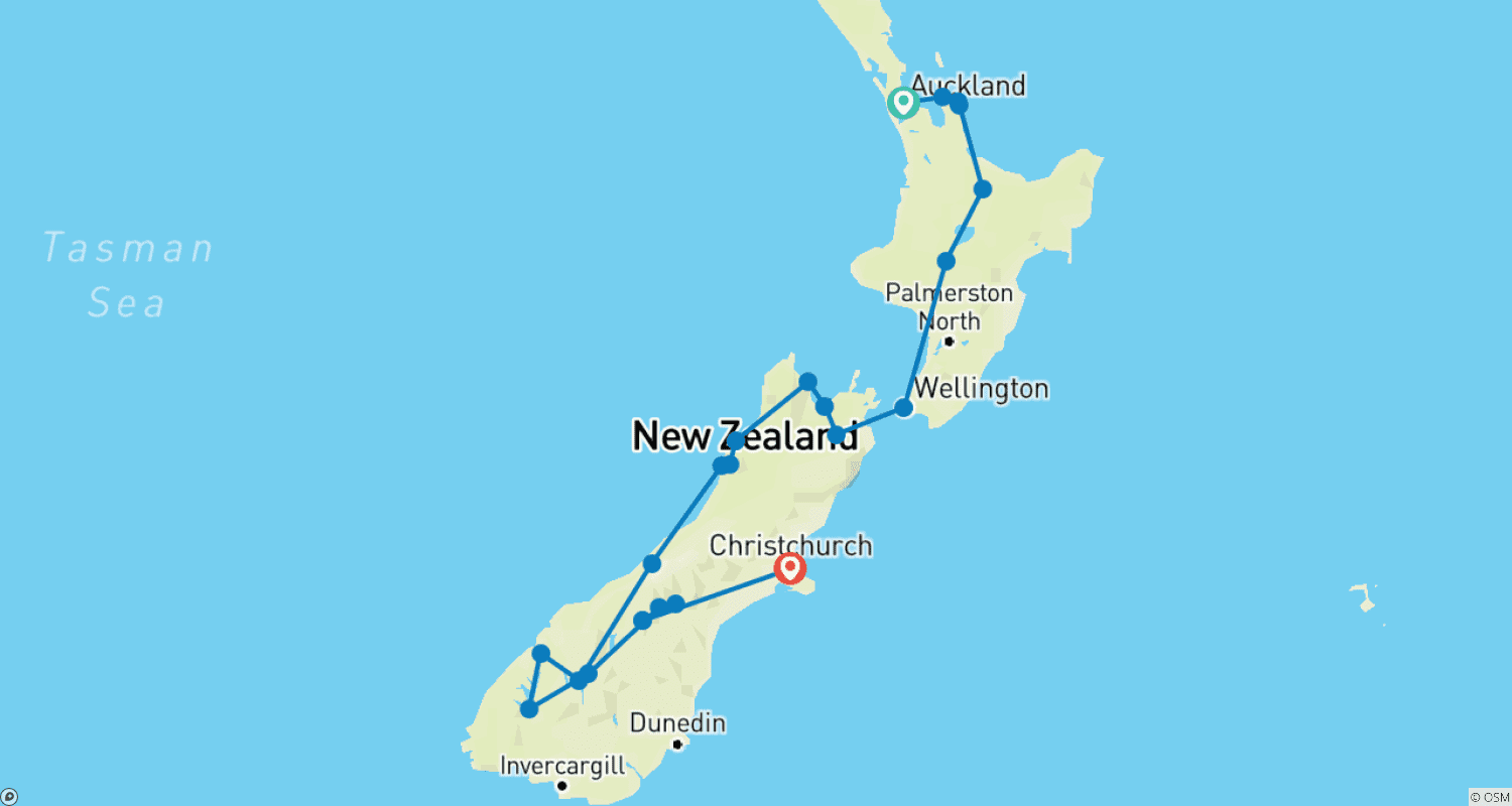 خريطة مسار New Zealand Highlights