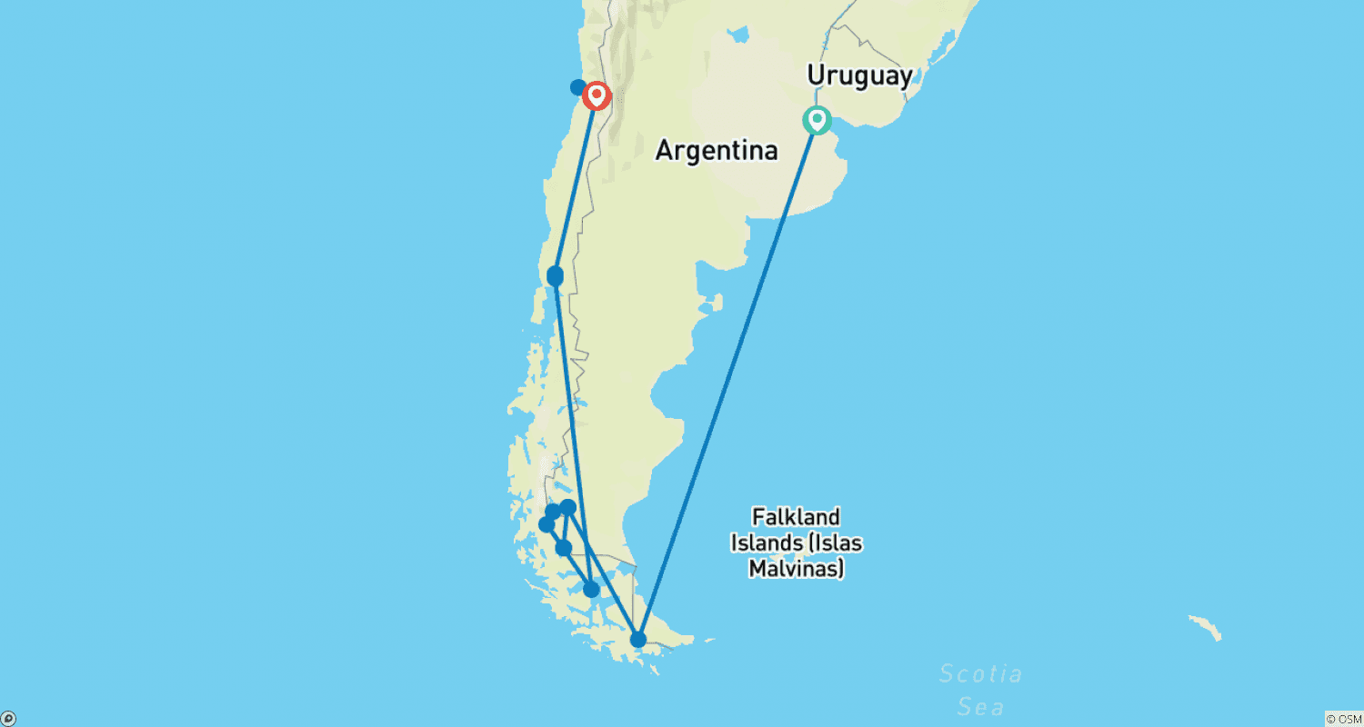 Mapa trasy: Argentyna, Chile i Patagonia: Podróż w głąb