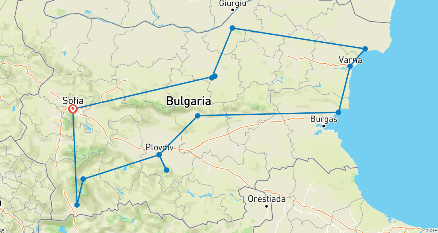 Mapa trasy: Najważniejsze atrakcje Bułgarii