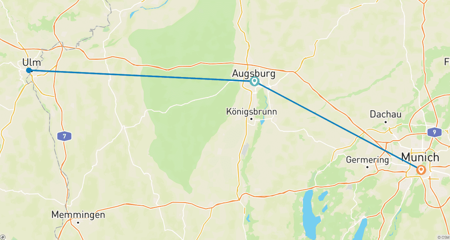Mapa do percurso de Escapada Urbana em Augsburg, Ulm e Munique