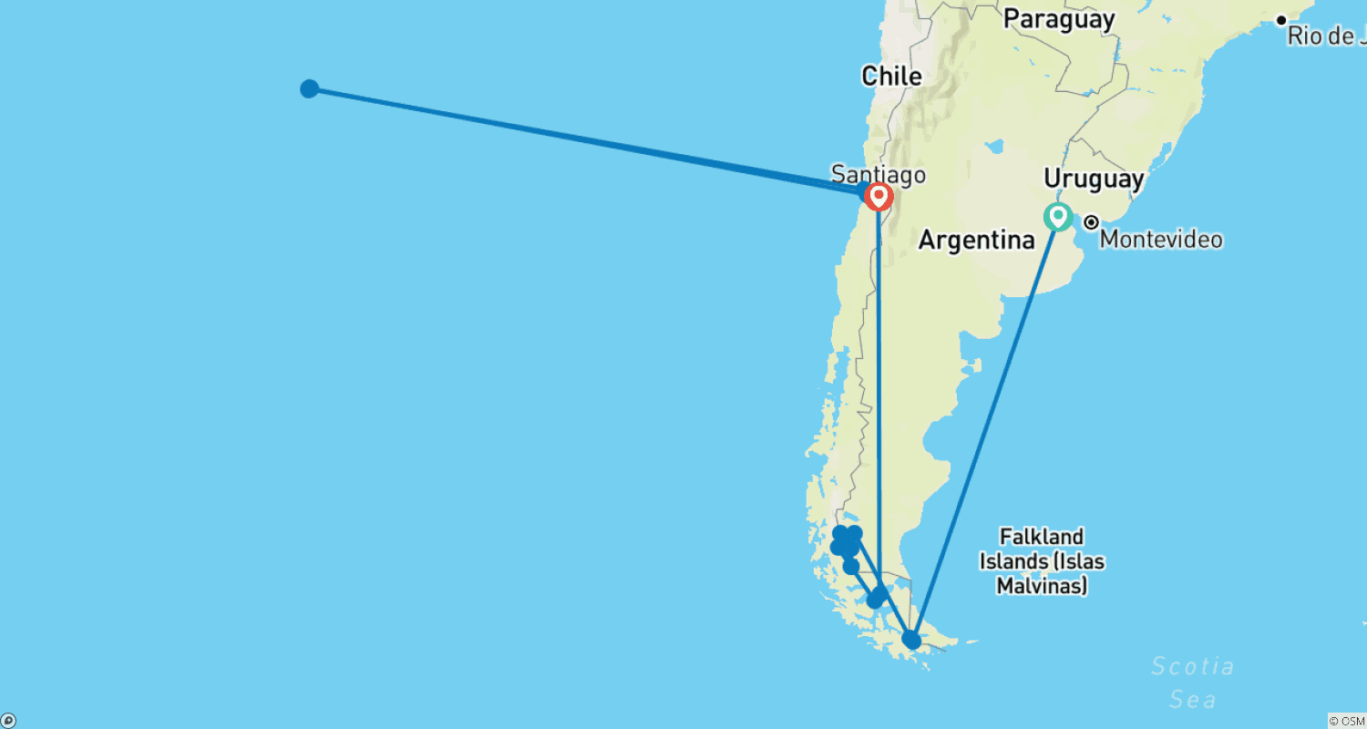Mapa trasy: Patagonia Highlights (with Easter Island)