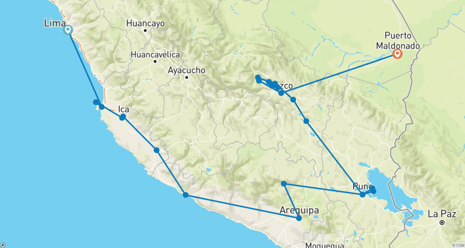 Mapa do percurso de Peru A Fundo