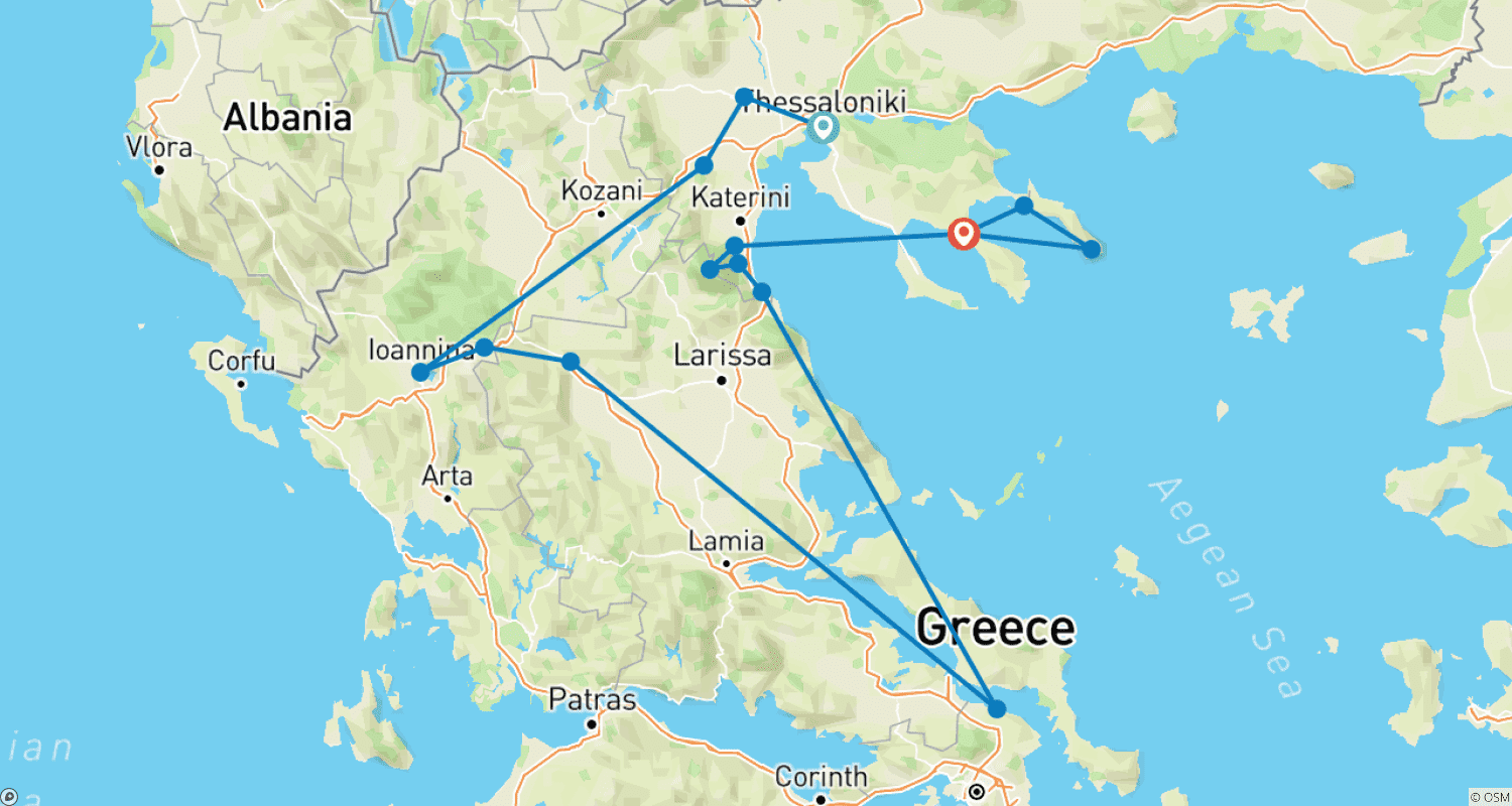 Mapa do percurso de Highlights of Northern Greece