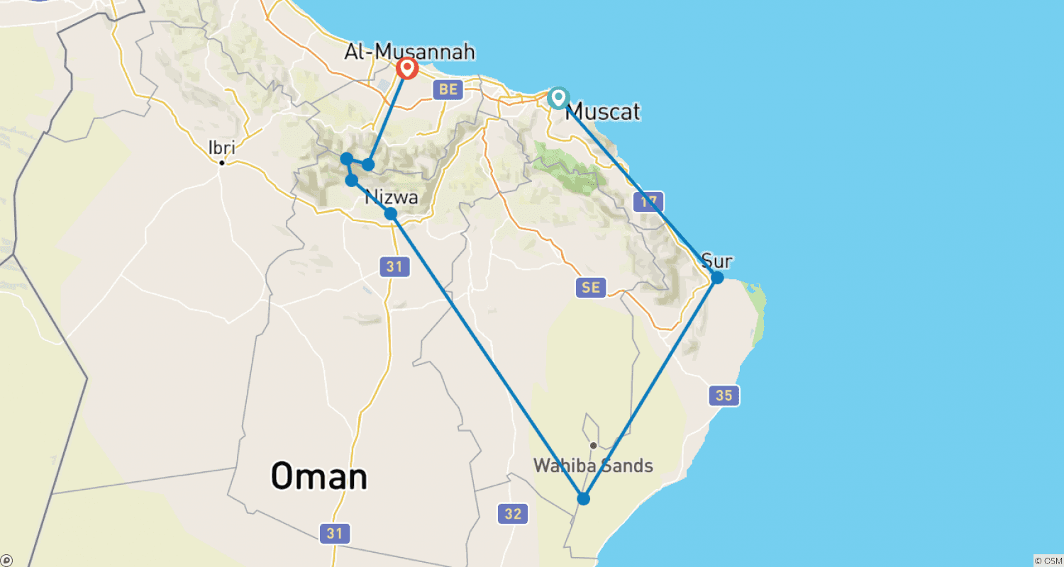 Mapa trasy: Oman: Wędrówki i Kultura