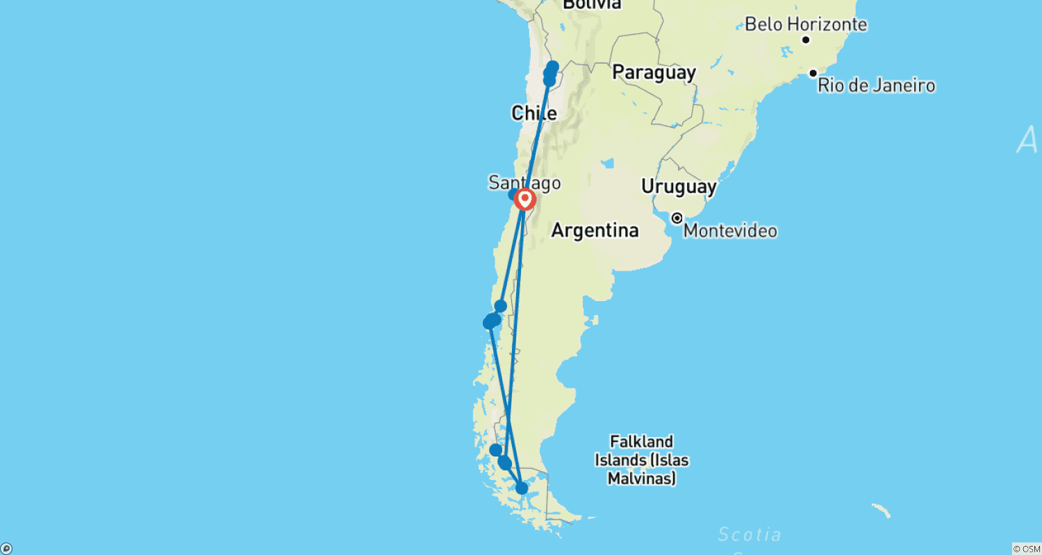 Mapa do percurso de Chile: Destaques