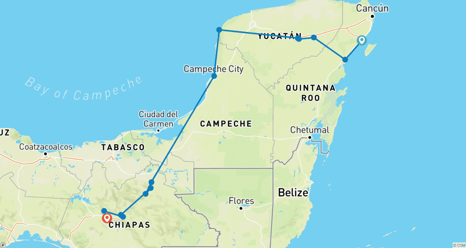 Mapa do percurso de Mayan Route Tour: Impressive Riviera Maya, Ruins and Canyon