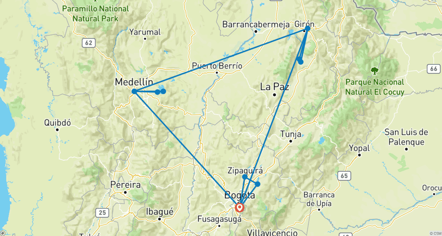 Mapa do percurso de Customized 9 Days Private Colombia Family Tour, Exclusive Guide & Car