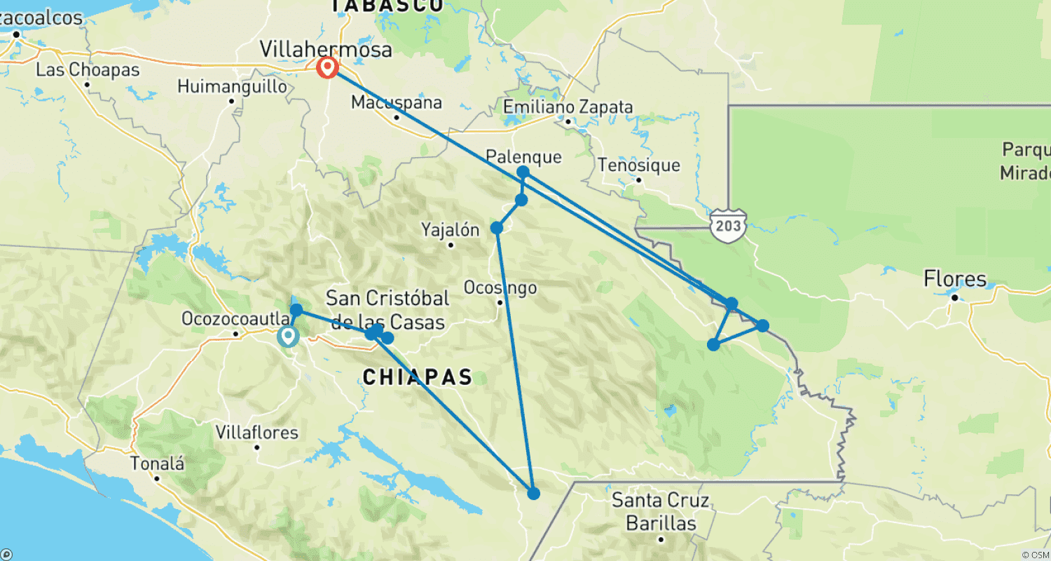 Mapa do percurso de Uma Experiência Cultural Autêntica com Paixão e Tradição em Chiapas