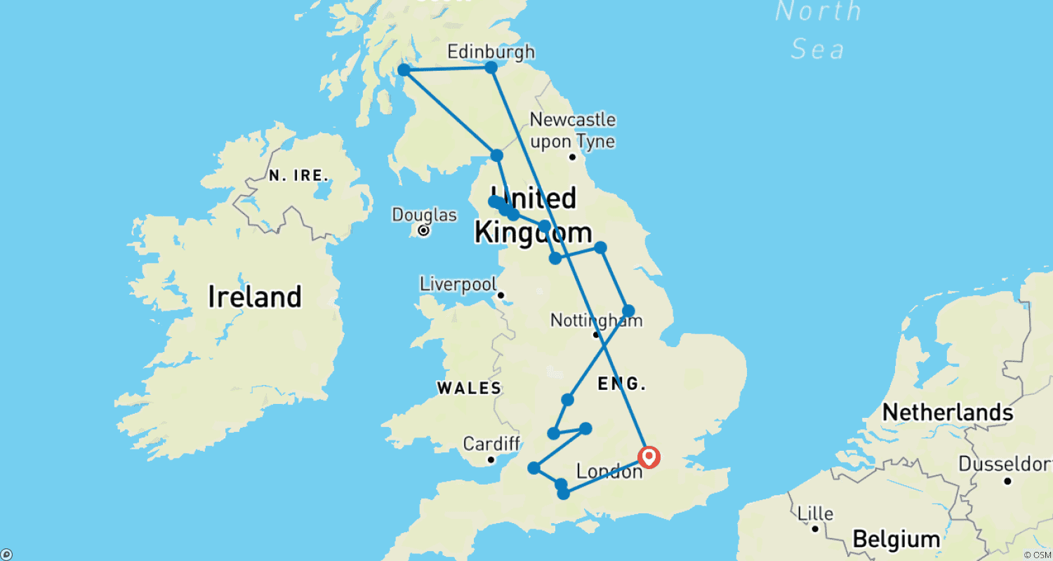 Mapa do percurso de Elegância da Grã-Bretanha (Pequenos Grupos, Início em Londres, 12 Dias) (incluindo o Parque Nacional Lake District)