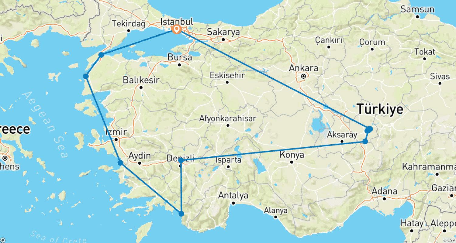 Mapa trasy: Najlepsze z Turcji statkiem typu gulet (hotele 5*)