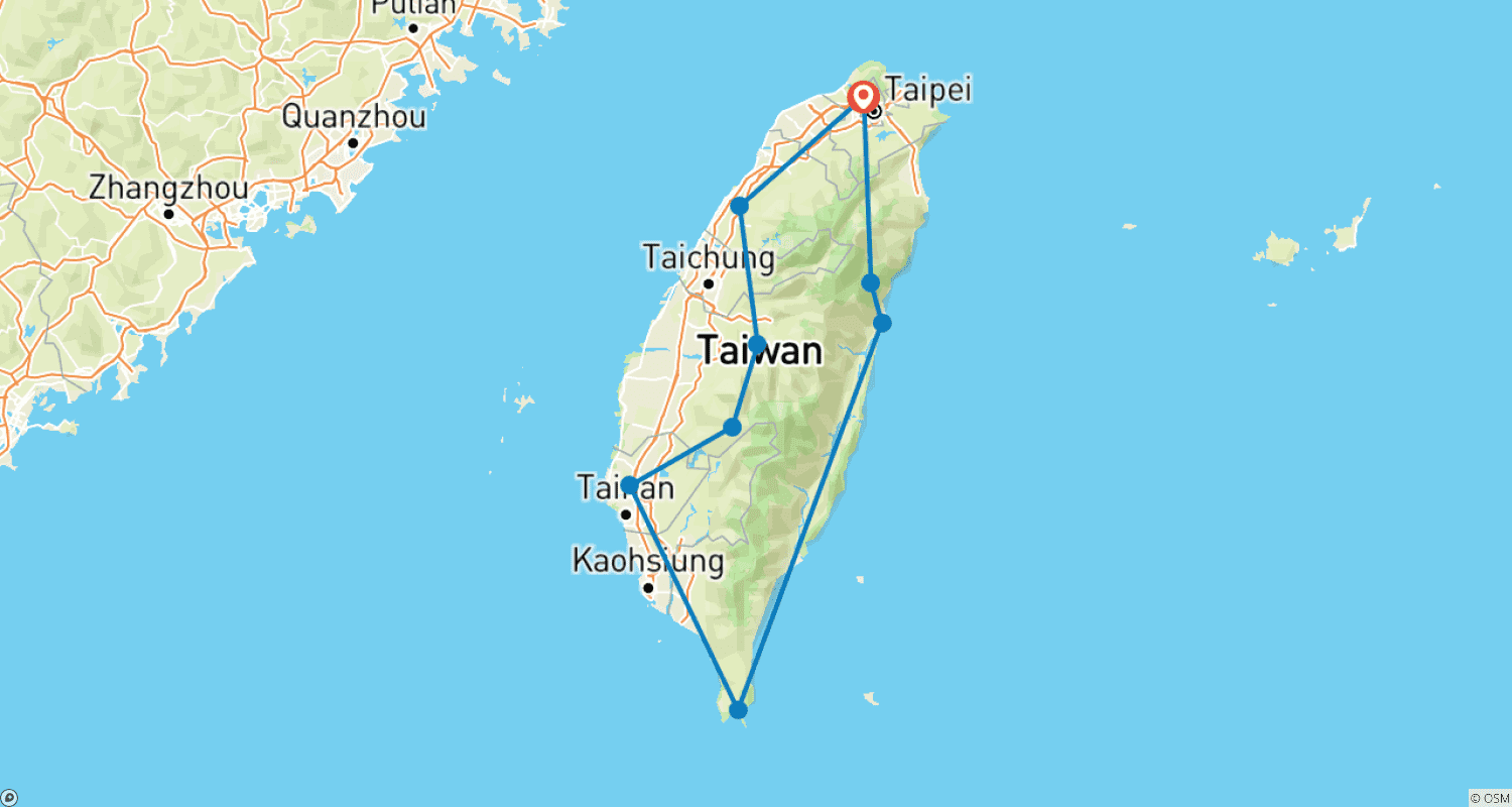 Mapa do percurso de Taiwan Tea Culture & Monastic Life