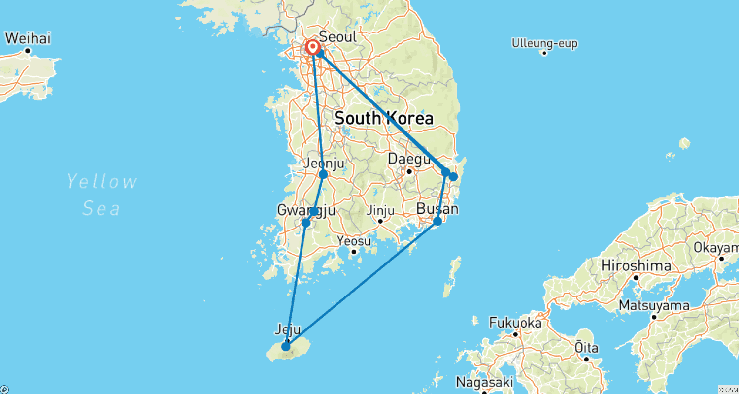 Mapa do percurso de Cultura e Natureza do Extremo Oriente