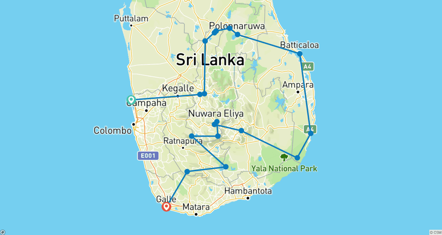 Mapa do percurso de SRI LANKA: Aktiv unterwegs im Tropenparadies