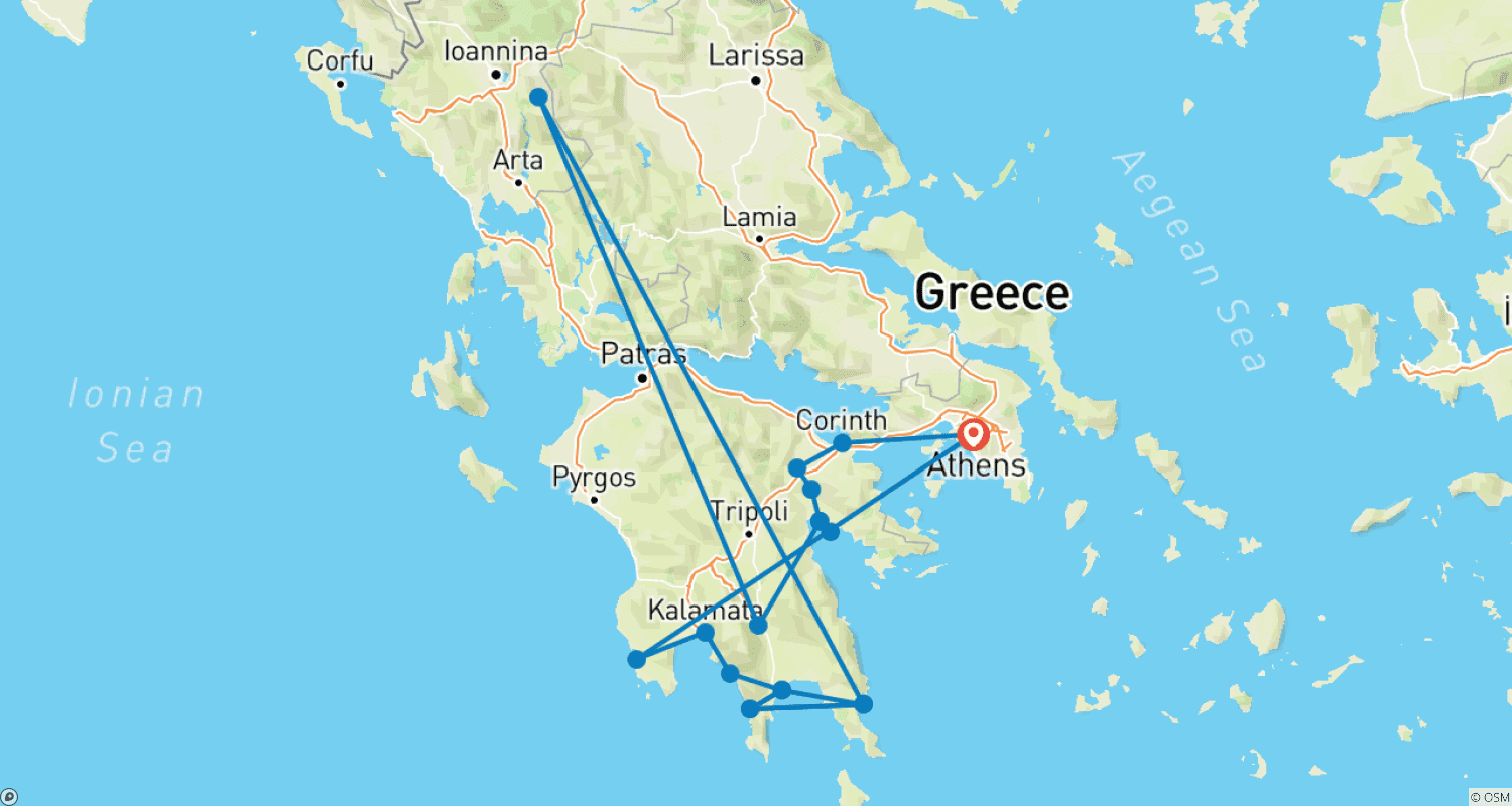 Mapa do percurso de Grand Peloponnese, Self-drive