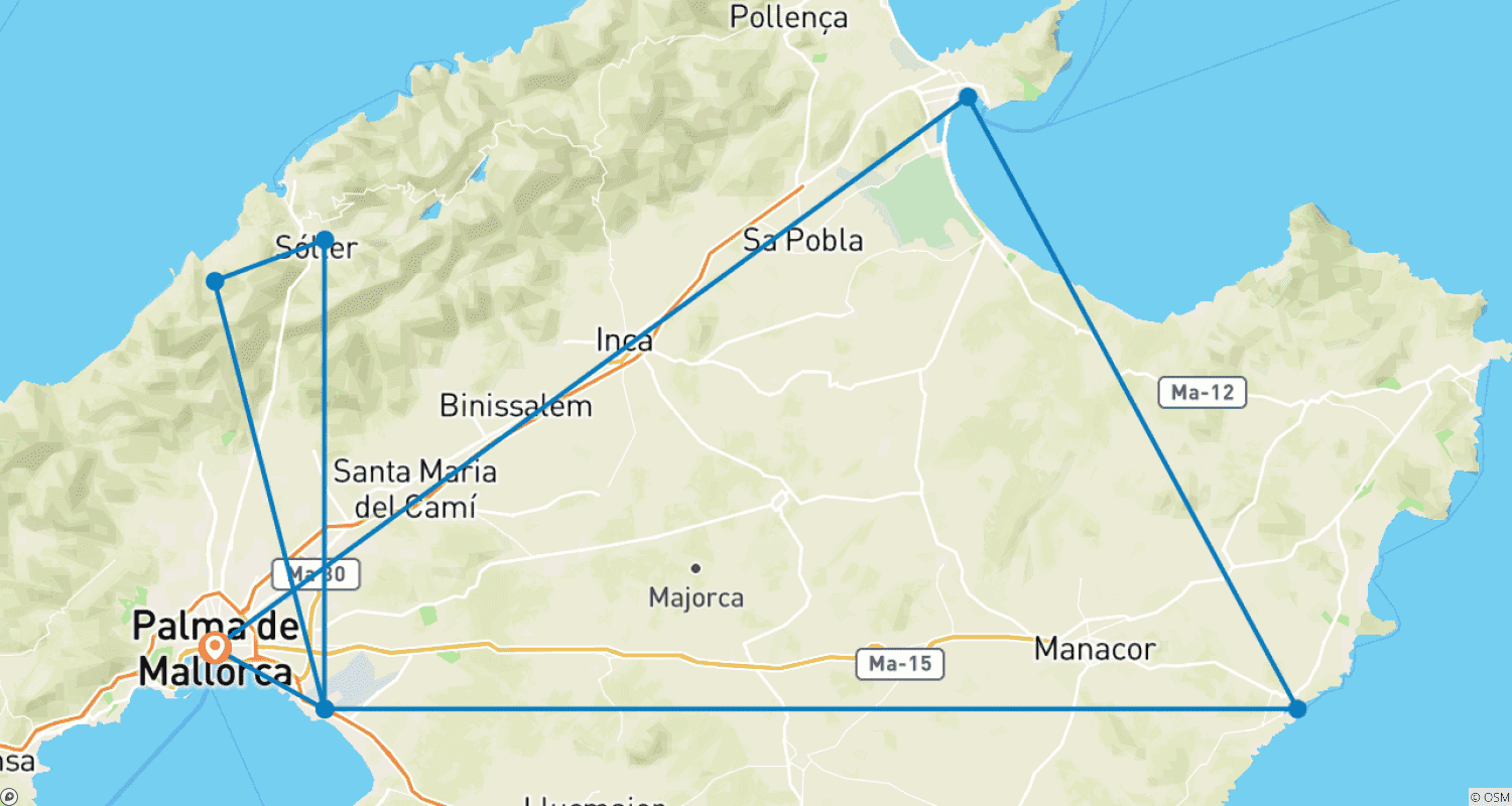 Mapa do percurso de Destaques de Maiorca, Autoguiada