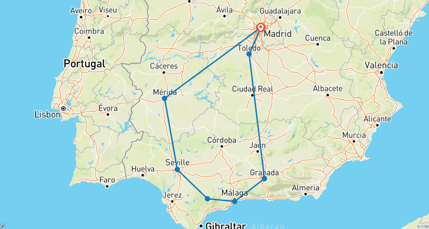 Mapa trasy: Andaluzja i Toledo, 5 dni w czwartki