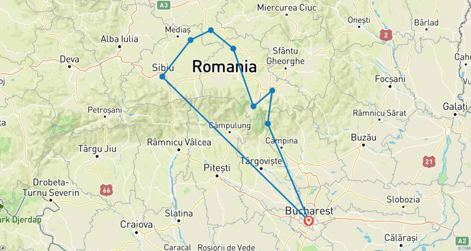 Mapa trasy: Doświadczenia w Transylwanii