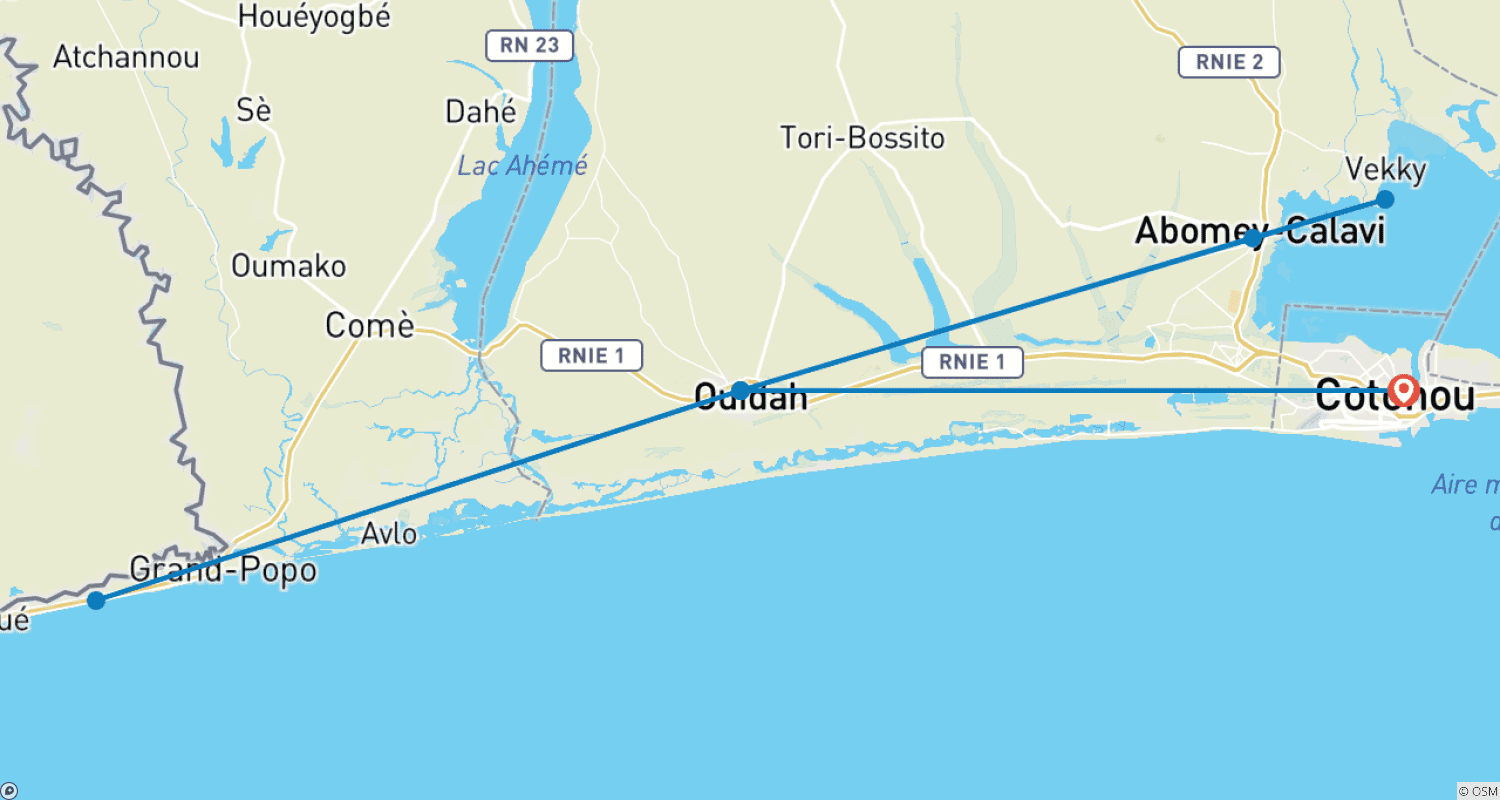 Mapa trasy: Festiwal Voodoo w Ouidah 4 Dni / 3 Noce