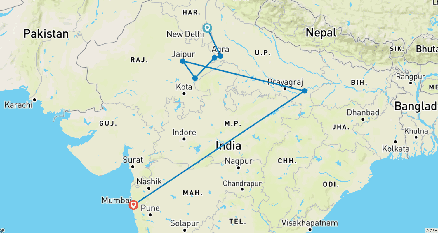 The Soul of Indiaのルートマップ