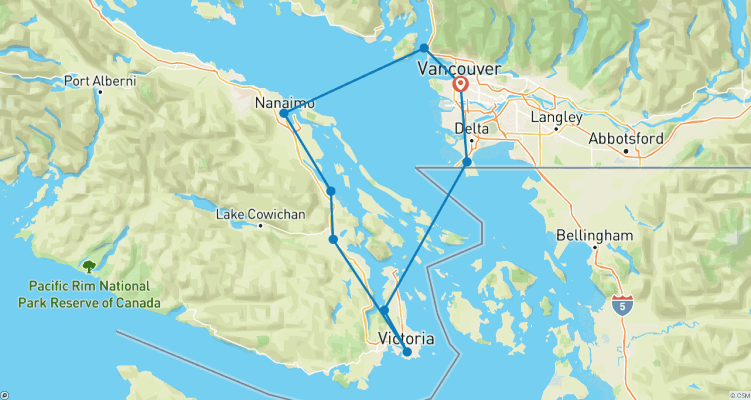خريطة مسار 3 Days Vancouver-Victoria, Duncan, Chemainus, Nanaimo Private Tour