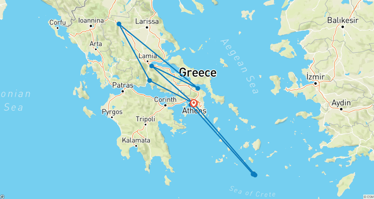 ギリシャの見どころツアー - 8日間のルートマップ