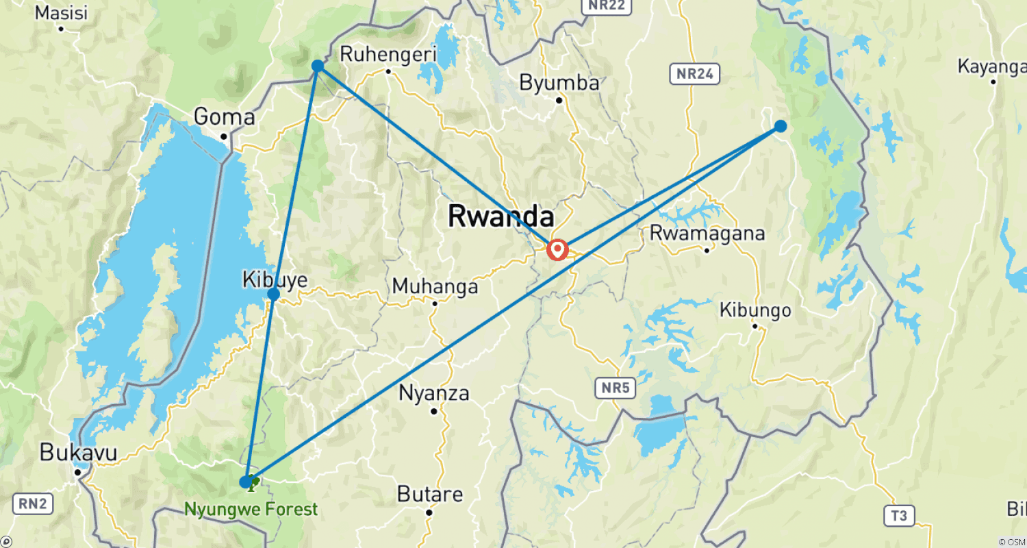 خريطة مسار 9 Days Rwanda Luxury Tour with Gorilla Trekking Experience