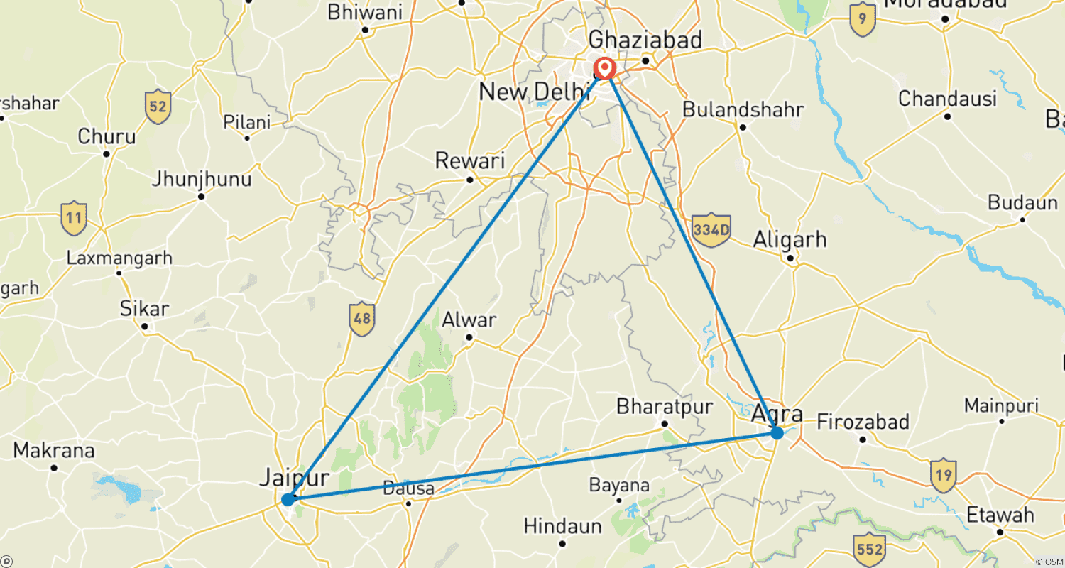 Mapa do percurso de De Delhi - Tour Privado de 5 Dias por Delhi, Agra e Jaipur