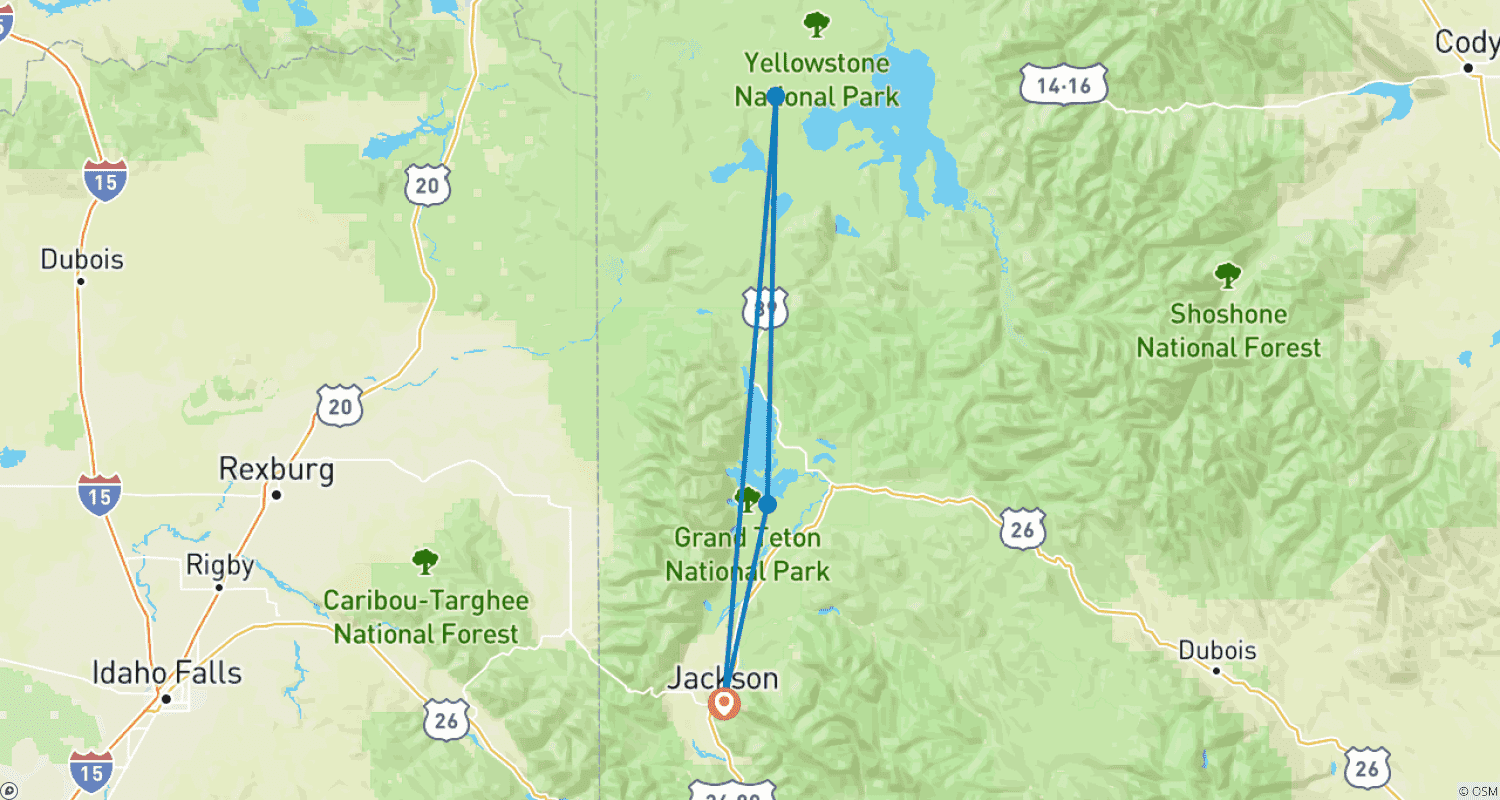 Mapa do percurso de O Melhor de Yellowstone e Grand Teton