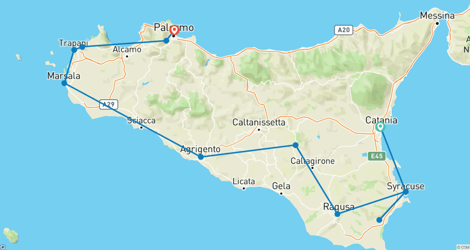 Mapa trasy: Odkryj południową Sycylię